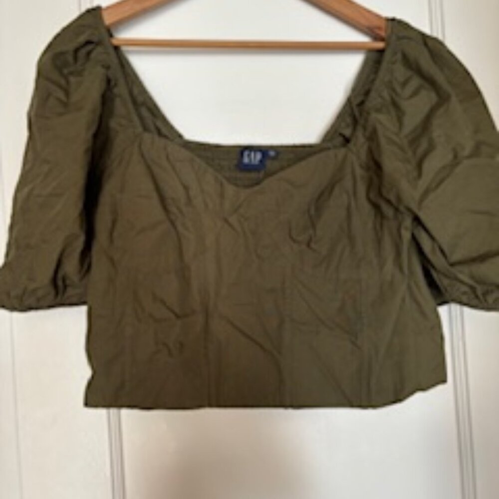 GAP Moss Green Puff Sleeve Top - XXL